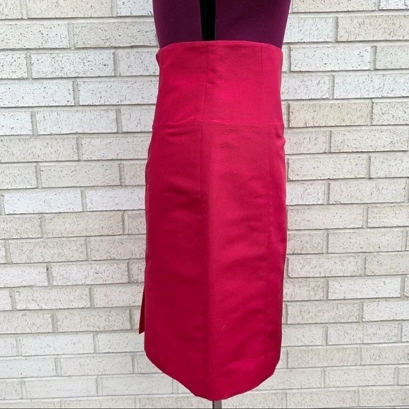 Monique Lihuillier Red 100% Silk High Waist Pencil Skirt Size 8 - Picture 3 of 9